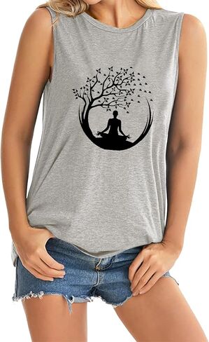 Funny Graphic Yoga Tank Tops for Women Sleeveless Yoga Shirts Mandala Crewneck Summer Casual Tank Tops in Kuwait