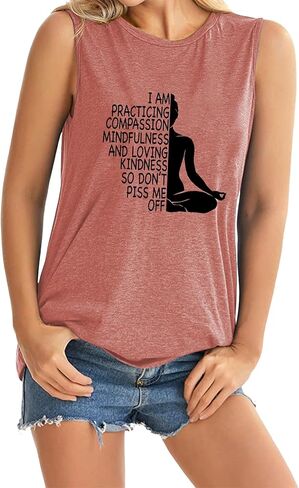 Funny Graphic Yoga Tank Tops for Women Sleeveless Yoga Shirts Mandala Crewneck Summer Casual Tank Tops in Kuwait