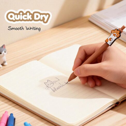 6 قطع من أقلام كاواي اللطيفة، هدايا لمحبي القطط للنساء، أقلام حبر سوداء ممتعة للوازم المكتبية in Kuwait