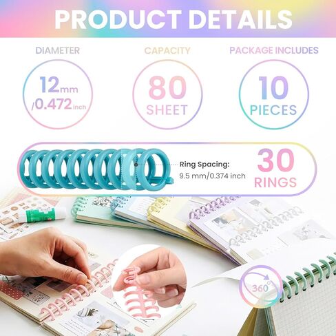 10 PCS Comb Binding Spines,30 Rings Click Plastic Spiral Binding Coils,Easy to Adding Pages for Binding Letter Size,A4,DIY Notebook for Student, 3/7inch Diameter,Multi-Color, Binds Up to 80 Sheets in Saudi Arabia