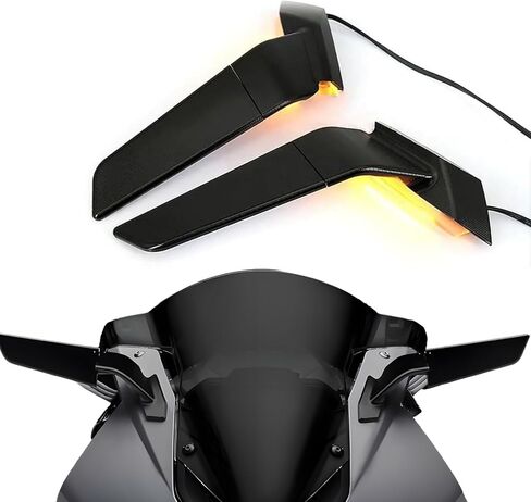 Motorcycle Rearview Wing Mirrors with LED Turn Signals Compatible with BMW S1000RR 2019-2023 2024 2025 Compatible with BMW S1000RR Accessories 2019-2023 Adjustable Rotating Side Mirrors with Light in Kuwait