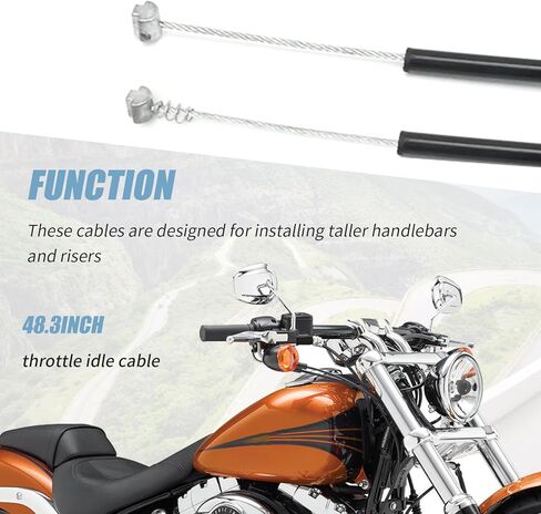 48.3" Motorcycle Throttle Cable Set, Stainless Steel Braided Extended Throttle Idle Cable Kit Replacement for Harley Breakout Deuce FXSTB FXSTC FXSTD Night Train 12" Handlebar in Saudi Arabia