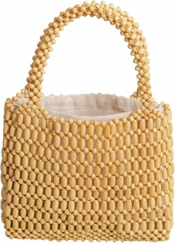 Wooden Beaded Bag Small Tote Bag Woven Handbag Top Handle Clutch Purses for women in Saudi Arabia
