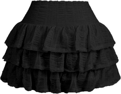 Women's Mini Skirt with Shorts Y2K Lace Ruffle Skirt Bow Cute Skort Layered Pleated Tiered Skirts in Saudi Arabia