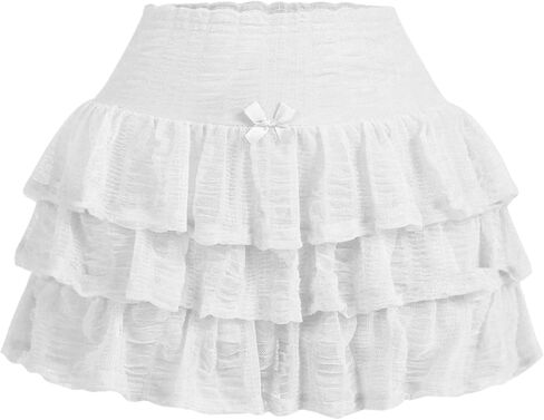 Women's Mini Skirt with Shorts Y2K Lace Ruffle Skirt Bow Cute Skort Layered Pleated Tiered Skirts in Saudi Arabia