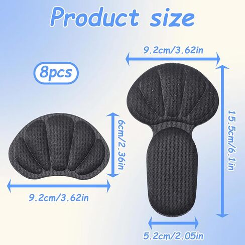 8 Pcs Adhesive Back of Heel Cushion Pads, Heel Grips Inserts for Boots, Reusable Heels Guards Liners, Too Big Loose Shoes, Shoe Liners Heels Protectors Improve Shoe Fit for Women Men in Kuwait