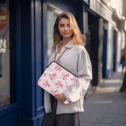 Burbuja Pink Bow Laptop Sleeve Bag Cover 13-14 inch Shockproof Waterproof Laptop Case for Notebook Computer Tablet Polyester in Kuwait