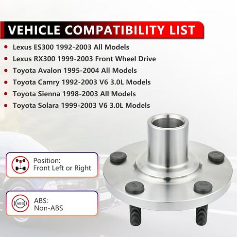 518509 (Pair) Front Wheel Bearing Hub Assembly for Lexus RX300 1999-03 FWD, for ES300 1992-03, for Toyota Avalon 1995-04, for Sienna 1998-03, for Camry 1992-03 3.0L, for Soara 1999-03 3.0L, 5-Lug in Kuwait