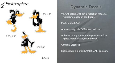 Elektroplate Officially Licensed Looney Tunes Daffy Duck Dynamic Decals | Premium Automotive-Grade All Weather Vinyl Stickers for Car, Water Bottle, Laptop, Phone & More| Made in The USA | Set of 3 in Saudi Arabia