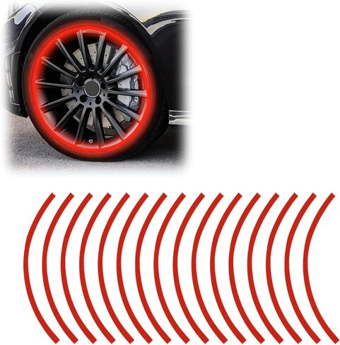 16PCS 17''-19'' Reflective Wheel Rim Stripe Sticker Decal, Waterproof Auto Tire Rim Tapes Decoration Decals, Universal Night Safety Vehicles Accessories for Motorcycle Car Bicycle (Red) in Saudi Arabia