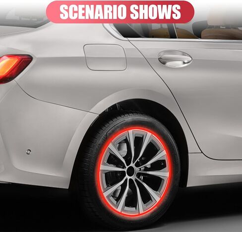 16PCS 17''-19'' Reflective Wheel Rim Stripe Sticker Decal, Waterproof Auto Tire Rim Tapes Decoration Decals, Universal Night Safety Vehicles Accessories for Motorcycle Car Bicycle (Red) in Saudi Arabia