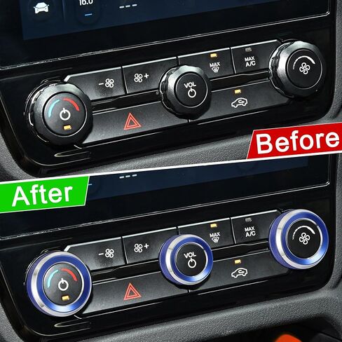 TOMALL 3 Pcs Aluminum AC Climate VOL Knob Covers Compatible with Ford Ranger 2023 2024 2025 Raptor/Lariat/XLT Centre Console Volume Audio Switch Button Ring Car Interior Decor Accessories (Blue) in Saudi Arabia