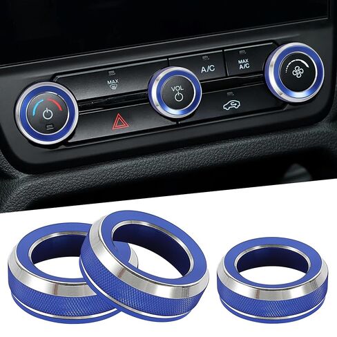 TOMALL 3 قطع من أغطية مقابض تكييف الهواء من الألومنيوم من TOMALL متوافقة مع Ford Ranger 2023 2024 2025 Raptor/Lariat/XLT وحدة التحكم المركزية بحجم الصوت وزر حلقة ملحقات الديكور الداخلي للسيارة (أزرق) in Saudi Arabia