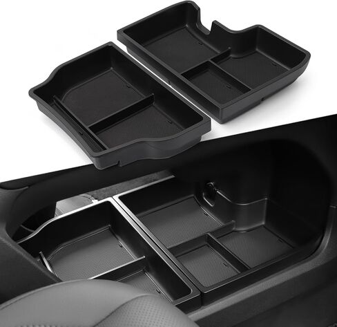 LUCKEASY 2PCS Center Console Lower Tray For To-yota Sienna 2021-2024 2025 Center Console Organizer Tray Car Storage Box Interior Accessories ABS Black in Kuwait