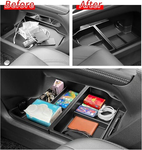 LUCKEASY 2PCS Center Console Lower Tray For To-yota Sienna 2021-2024 2025 Center Console Organizer Tray Car Storage Box Interior Accessories ABS Black in Kuwait
