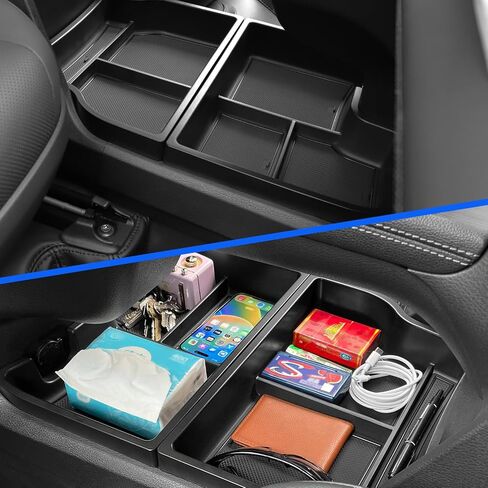 LUCKEASY 2PCS Center Console Lower Tray For To-yota Sienna 2021-2024 2025 Center Console Organizer Tray Car Storage Box Interior Accessories ABS Black in Kuwait