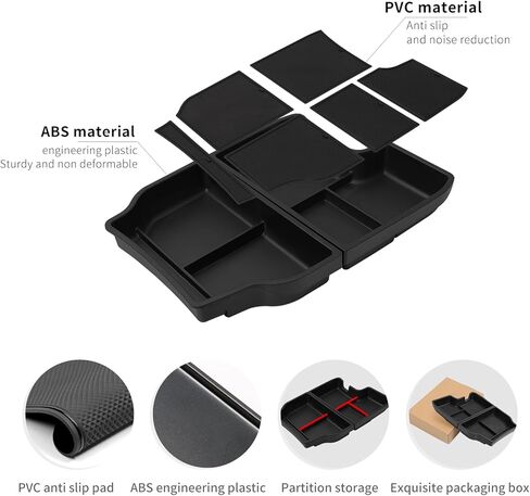 LUCKEASY 2PCS Center Console Lower Tray For To-yota Sienna 2021-2024 2025 Center Console Organizer Tray Car Storage Box Interior Accessories ABS Black in Kuwait