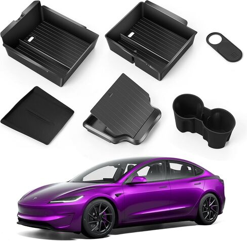6 PCS Center Console Organizer for Tesla Model Y Juniper Model 3 Highland, Front Rear Silicone Storage Box Tray Cup Holder Armrest Insert Wireless Charger Mat Accessories in Saudi Arabia