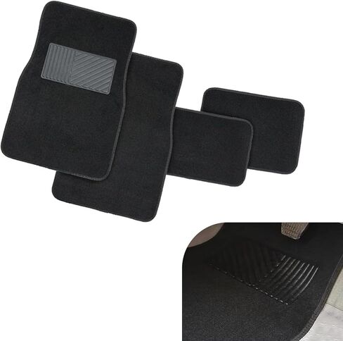 4 PCS Car Carpet Floor Mats, 25.59In x 17.12In, 11.81In x 17.12In, Anti-Slip Durable Vehicle Protective Mat, Universal All-encompassing Floor Pads for Most Cars SUVs (Black) in Kuwait