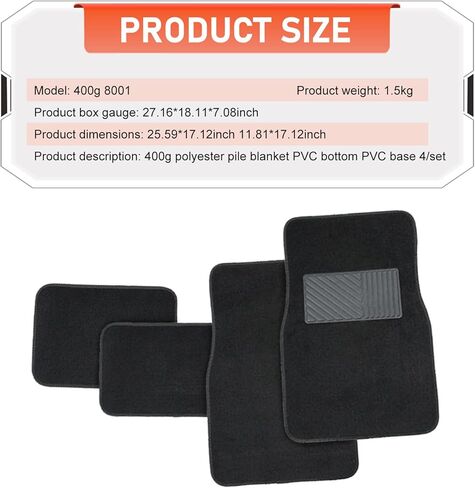 4 PCS Car Carpet Floor Mats, 25.59In x 17.12In, 11.81In x 17.12In, Anti-Slip Durable Vehicle Protective Mat, Universal All-encompassing Floor Pads for Most Cars SUVs (Black) in Kuwait