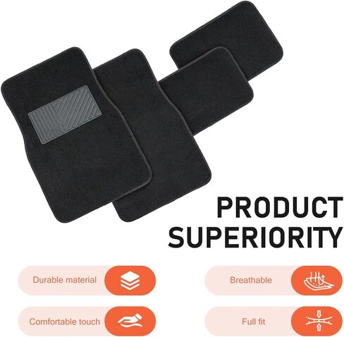 4 PCS Car Carpet Floor Mats, 25.59In x 17.12In, 11.81In x 17.12In, Anti-Slip Durable Vehicle Protective Mat, Universal All-encompassing Floor Pads for Most Cars SUVs (Black) in Kuwait