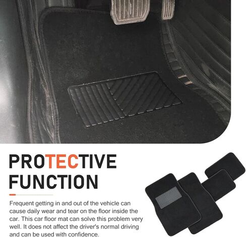 4 PCS Car Carpet Floor Mats, 25.59In x 17.12In, 11.81In x 17.12In, Anti-Slip Durable Vehicle Protective Mat, Universal All-encompassing Floor Pads for Most Cars SUVs (Black) in Kuwait