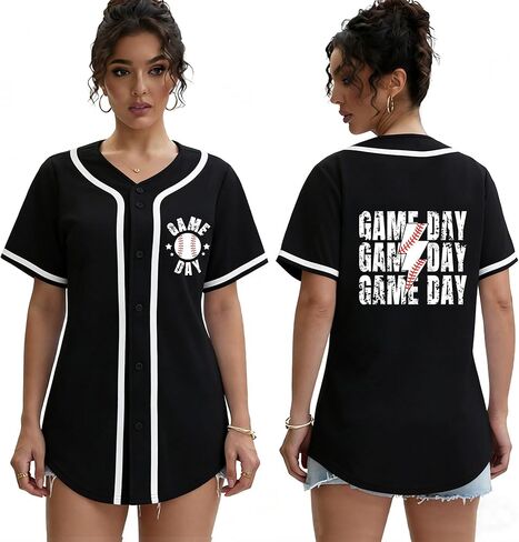 Baseball Jersey for Women Game Day Shirt V-Neck Button Down Short Sleeve Softball Shirts Cute Funny Sports Top in Saudi Arabia