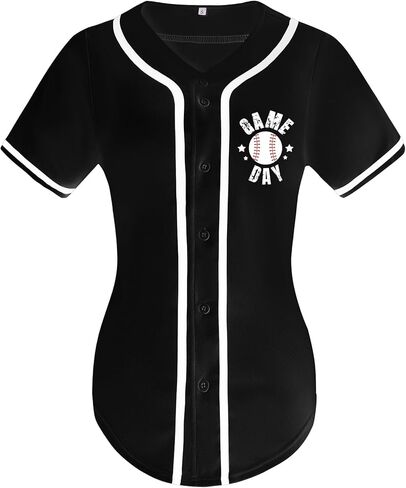 Baseball Jersey for Women Game Day Shirt V-Neck Button Down Short Sleeve Softball Shirts Cute Funny Sports Top in Saudi Arabia