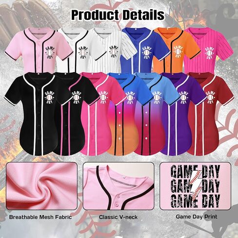 Baseball Jersey for Women Game Day Shirt V-Neck Button Down Short Sleeve Softball Shirts Cute Funny Sports Top in Saudi Arabia