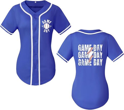 Baseball Jersey for Women Game Day Shirt V-Neck Button Down Short Sleeve Softball Shirts Cute Funny Sports Top in Saudi Arabia