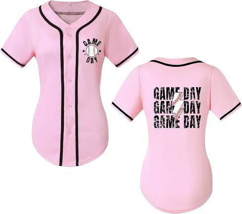 Baseball Jersey for Women Game Day Shirt V-Neck Button Down Short Sleeve Softball Shirts Cute Funny Sports Top in Saudi Arabia