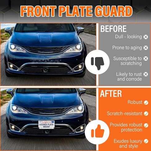 حامل لوحة الترخيص الأمامية ABS ودعامة الإطار - تصميم معزز مضاد للاهتزاز - متوافق مع Chrysler Pacifica Voyager 2017-2022، استبدال مباشر مقاوم للصدأ مع براغي، تركيب سريع in Kuwait