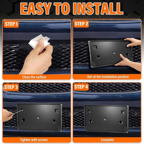 حامل لوحة الترخيص الأمامية ABS ودعامة الإطار - تصميم معزز مضاد للاهتزاز - متوافق مع Chrysler Pacifica Voyager 2017-2022، استبدال مباشر مقاوم للصدأ مع براغي، تركيب سريع in Kuwait