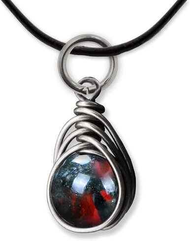 African Bloodstone 6mm Herringbone Pendant in Steel, Copper, Bronze, Black Iron, Titanium, Sterling Silver, 14K Gold, Rose Gold, or Black Niobium Wire (Handmade) March Birthstone Aries Zodiac in Kuwait