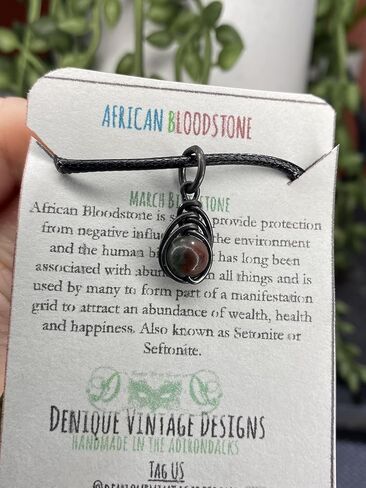 African Bloodstone 6mm Herringbone Pendant in Steel, Copper, Bronze, Black Iron, Titanium, Sterling Silver, 14K Gold, Rose Gold, or Black Niobium Wire (Handmade) March Birthstone Aries Zodiac in Kuwait