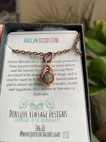 African Bloodstone 6mm Herringbone Pendant in Steel, Copper, Bronze, Black Iron, Titanium, Sterling Silver, 14K Gold, Rose Gold, or Black Niobium Wire (Handmade) March Birthstone Aries Zodiac in Kuwait