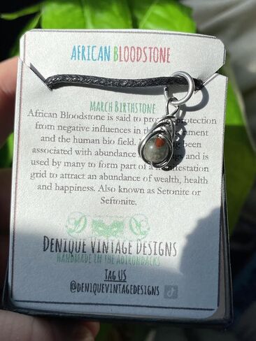 African Bloodstone 6mm Herringbone Pendant in Steel, Copper, Bronze, Black Iron, Titanium, Sterling Silver, 14K Gold, Rose Gold, or Black Niobium Wire (Handmade) March Birthstone Aries Zodiac in Kuwait