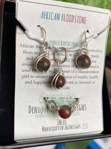 African Bloodstone 6mm Herringbone Pendant in Steel, Copper, Bronze, Black Iron, Titanium, Sterling Silver, 14K Gold, Rose Gold, or Black Niobium Wire (Handmade) March Birthstone Aries Zodiac in Kuwait