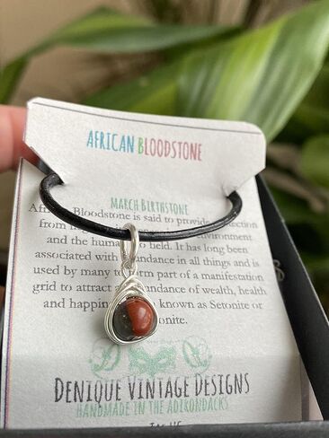 African Bloodstone 6mm Herringbone Pendant in Steel, Copper, Bronze, Black Iron, Titanium, Sterling Silver, 14K Gold, Rose Gold, or Black Niobium Wire (Handmade) March Birthstone Aries Zodiac in Kuwait