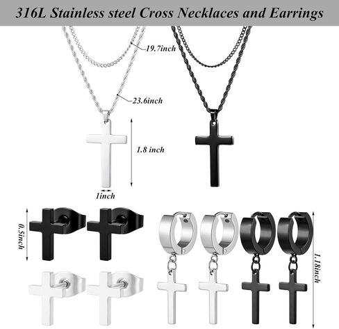 Kigeli 16 Pcs Cross Jewelry Set for Men Stainless Steel Cross Necklace Earrings Tiger Eye Bracelets Cuban Link Jewelry Gifts in Saudi Arabia
