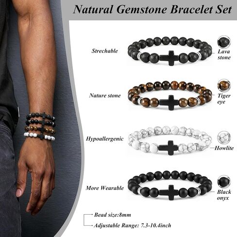 Kigeli 16 Pcs Cross Jewelry Set for Men Stainless Steel Cross Necklace Earrings Tiger Eye Bracelets Cuban Link Jewelry Gifts in Saudi Arabia
