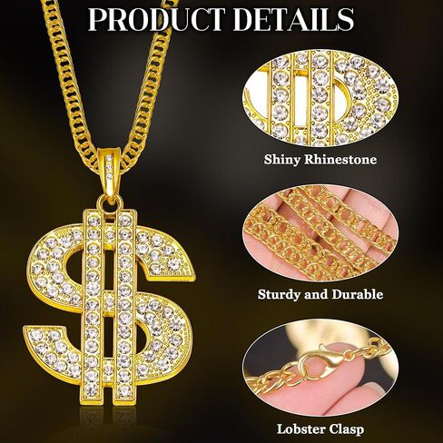 6 PCS Gold Dollar Chain Necklace for Men Women Dollar Sign Pendant Money Necklace Fake Plastic Chunky Gold Chain Set 80s 90s Punk Hip Hop Rapper Costume Accessory in Saudi Arabia