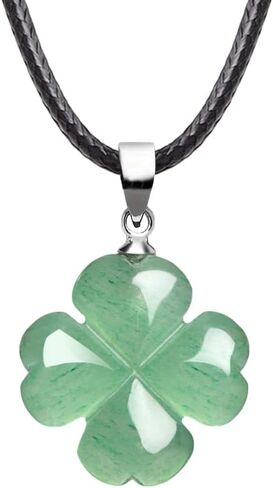 FANASY الطبيعية الخضراء افينتورين أربع أوراق البرسيم قلادة قلادة للإيمان الأمل الحب والحظ حبل أسود سلسلة عيد القديس باتريك in Kuwait