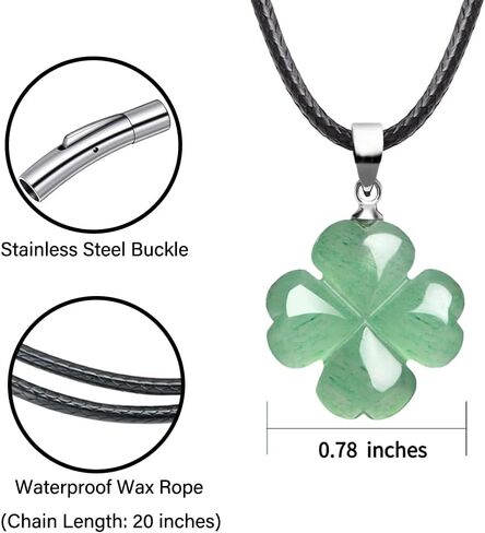 FANASY الطبيعية الخضراء افينتورين أربع أوراق البرسيم قلادة قلادة للإيمان الأمل الحب والحظ حبل أسود سلسلة عيد القديس باتريك in Kuwait