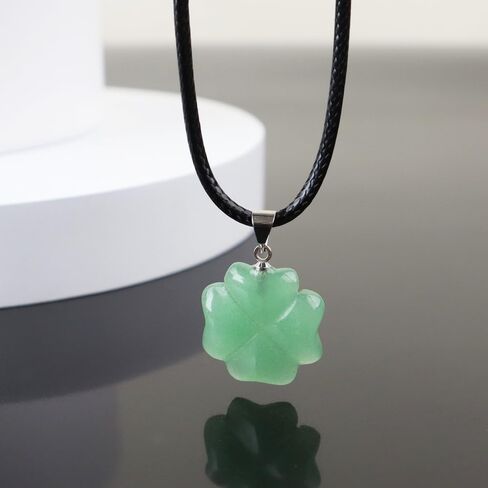 FANASY الطبيعية الخضراء افينتورين أربع أوراق البرسيم قلادة قلادة للإيمان الأمل الحب والحظ حبل أسود سلسلة عيد القديس باتريك in Kuwait