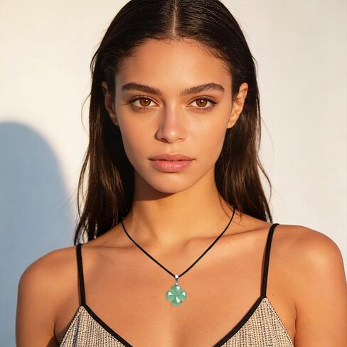 FANASY الطبيعية الخضراء افينتورين أربع أوراق البرسيم قلادة قلادة للإيمان الأمل الحب والحظ حبل أسود سلسلة عيد القديس باتريك in Kuwait