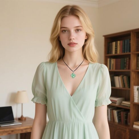 FANASY الطبيعية الخضراء افينتورين أربع أوراق البرسيم قلادة قلادة للإيمان الأمل الحب والحظ حبل أسود سلسلة عيد القديس باتريك in Kuwait