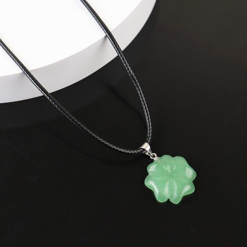 FANASY الطبيعية الخضراء افينتورين أربع أوراق البرسيم قلادة قلادة للإيمان الأمل الحب والحظ حبل أسود سلسلة عيد القديس باتريك in Kuwait