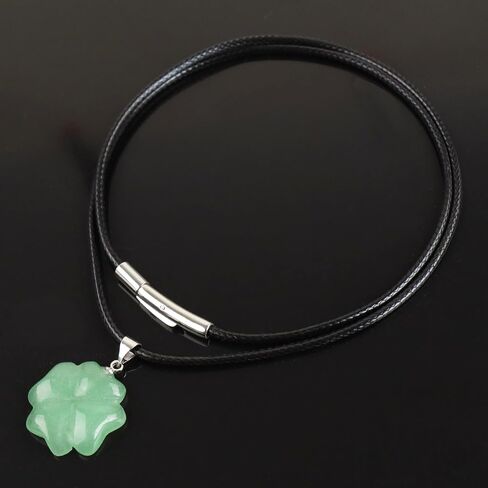 FANASY الطبيعية الخضراء افينتورين أربع أوراق البرسيم قلادة قلادة للإيمان الأمل الحب والحظ حبل أسود سلسلة عيد القديس باتريك in Kuwait