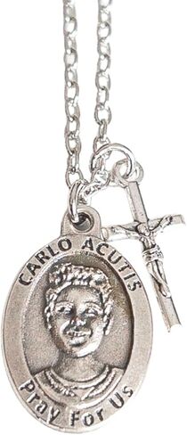 St. Carlo Acutis Medal Necklace – Catholic Jewelry for Teens and Millennials – Crucifix Charm – Confirmation Gift in Saudi Arabia